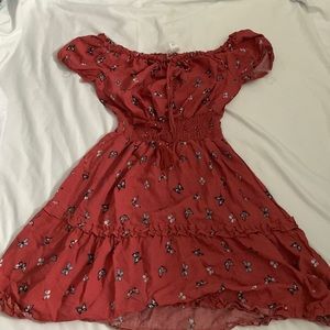 Dark Coral Dress with Butterflies